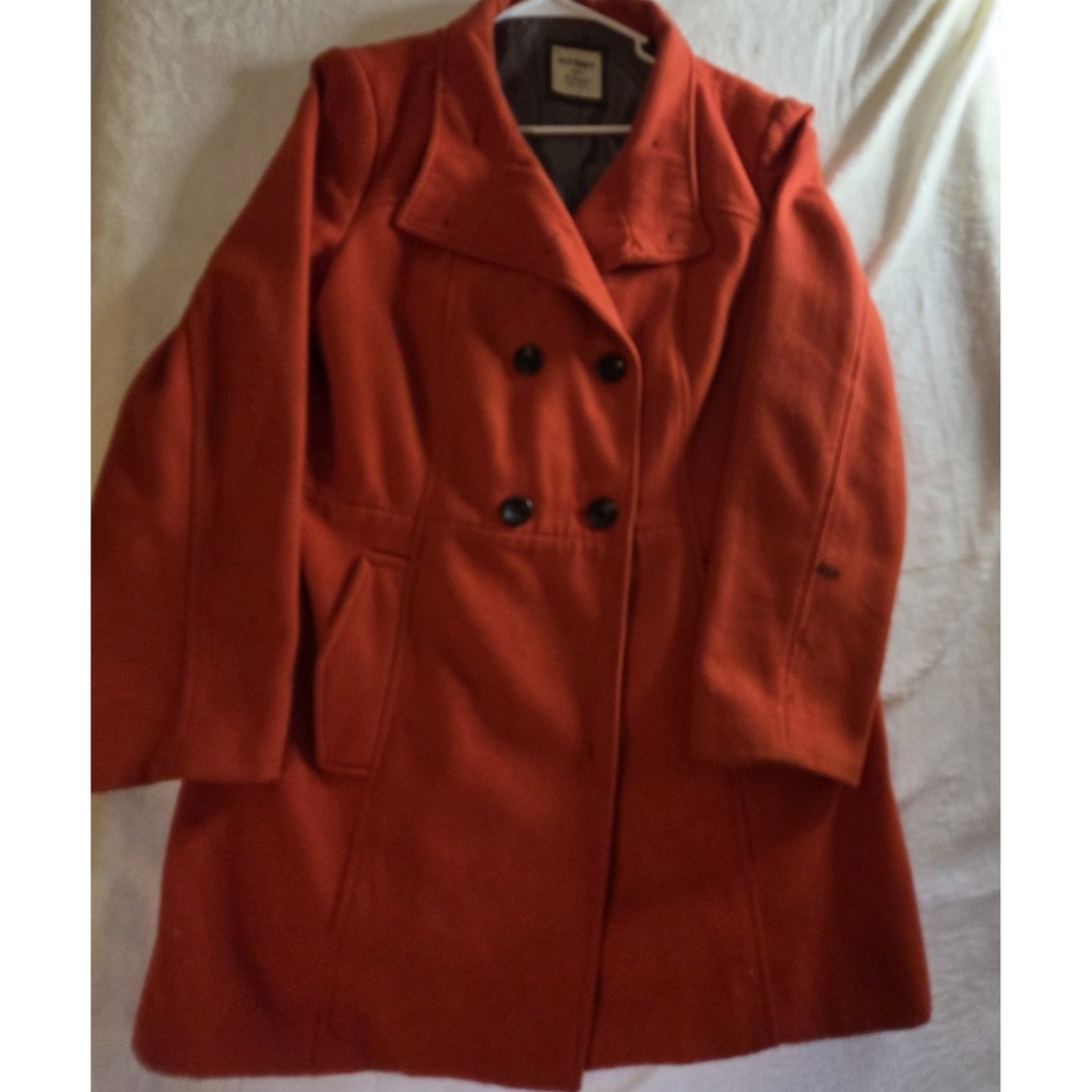 Old Navy Women's XL Orange Rust Double Breasted Peacoat Jacket Long Coat